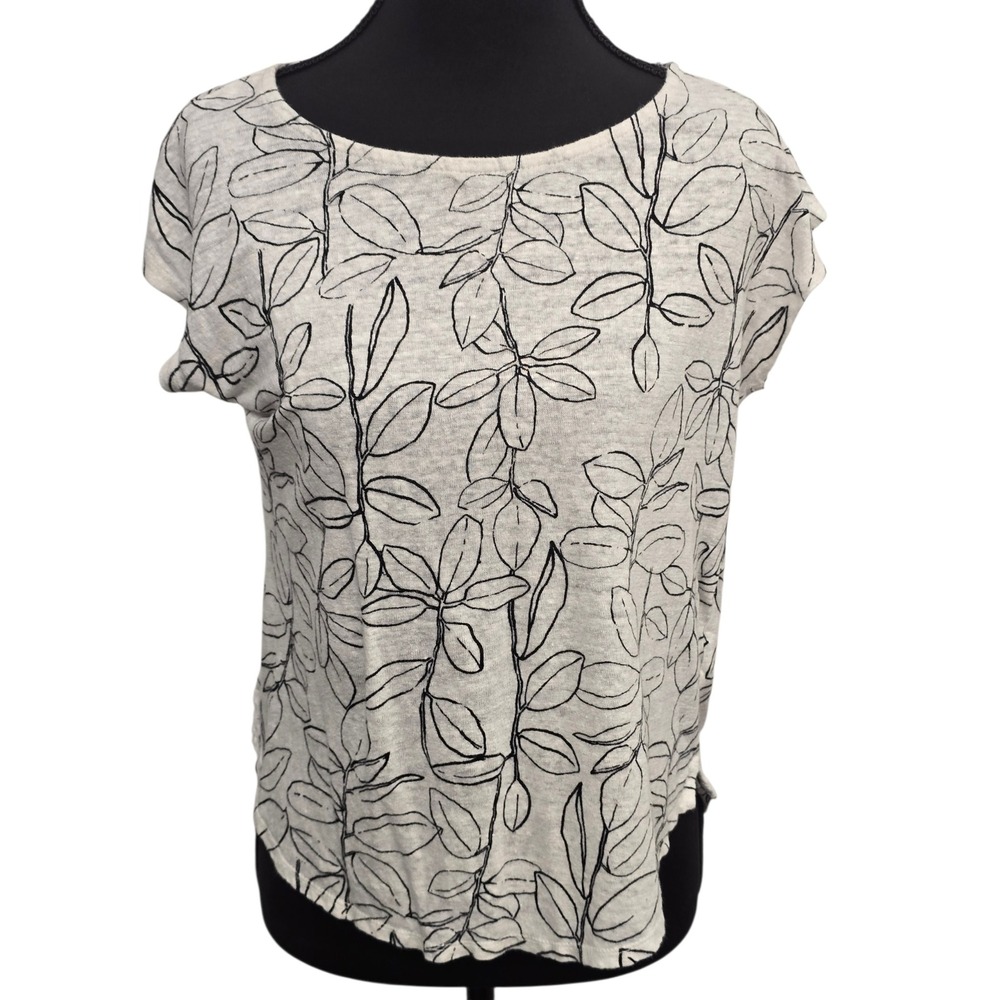 Cynthia Rowley Linen Top S Minimalist Casual Chic Floral Leaf Lightweight Summer